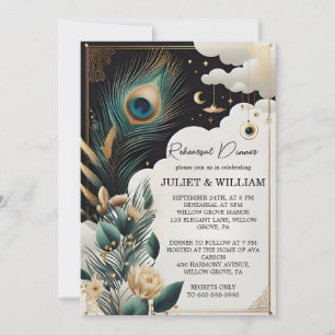 Feather Rustic Sky Cloud Peacock Rehearsal Dinner Invitation