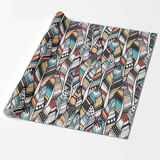 Feather seamless pattern wrapping paper (Unrolled)