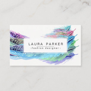 Feather Watercolor Bohemian Vintage Girly Chic Business Card