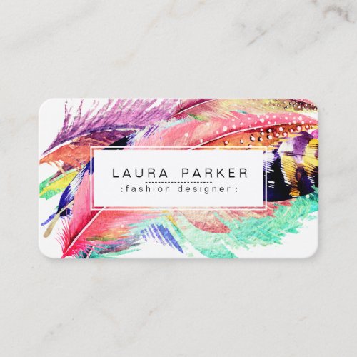 Feather Watercolor Bohemian Vintage Girly Chic Business Card