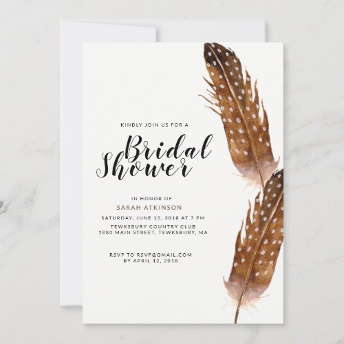 Feather Watercolor Bridal Shower Invitation