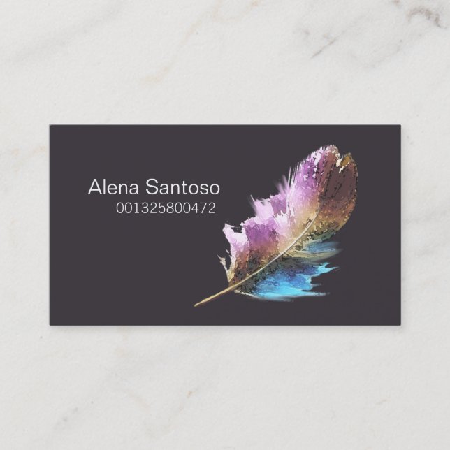 Feather Watercolor Business Card (Front)