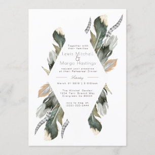 Feather Watercolor Diamond Overlay Rehearsal Invitation