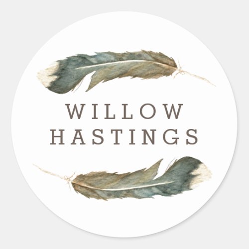 Feather Watercolor Duo Classic Round Sticker