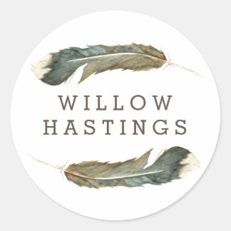 Feather Watercolor Duo Classic Round Sticker