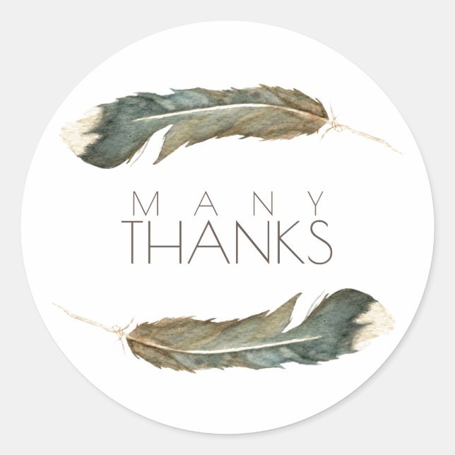 Feather Watercolor Duo | Many Thanks Classic Round Sticker (Front)