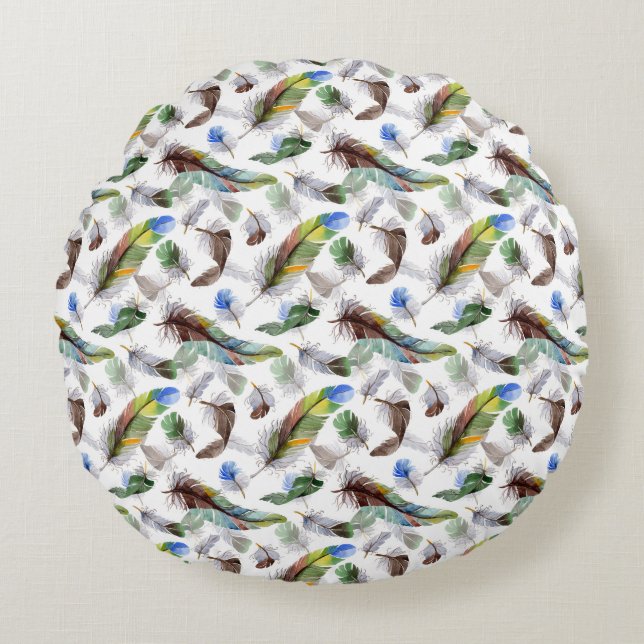 Feather Watercolor Pattern  Round Pillow (Front)