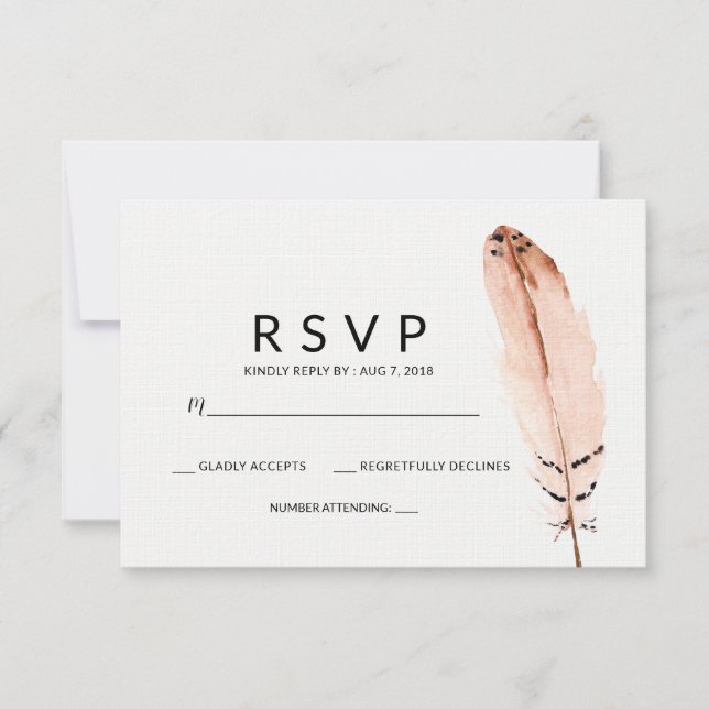 Feather Watercolor RSVP Card (Front)