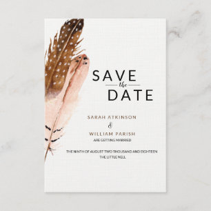 Feather Watercolor Save the Date Card