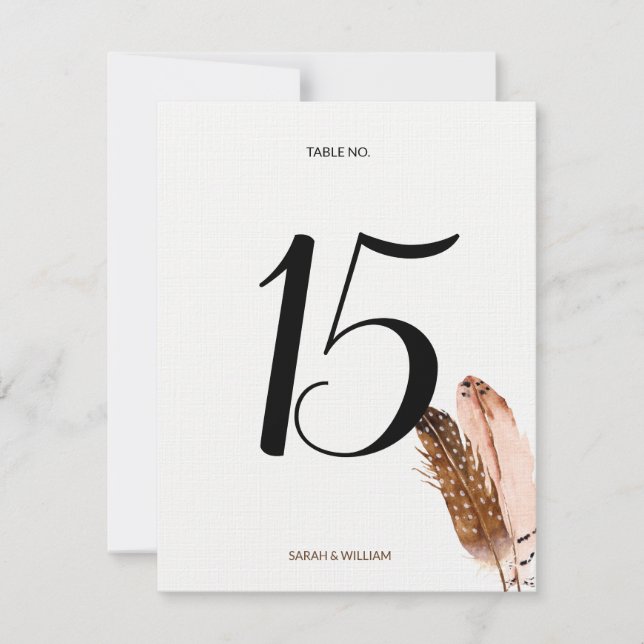 Feather Watercolor Table Number Card (Front)