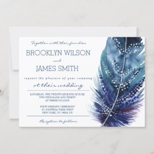 Feather Wedding Invitations Blue And Purple