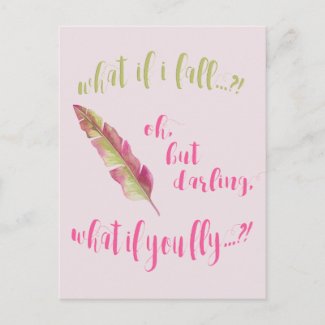 Feather - What if I fall? - Inspirational postcard