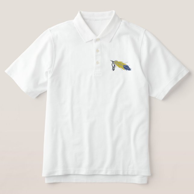 Feather with beads embroidered polo shirt (Design Front)