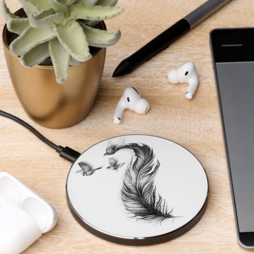 Feather with birds design wireless charger 