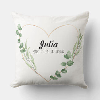 Feather with leaf tap Select custom text Throw Pillow