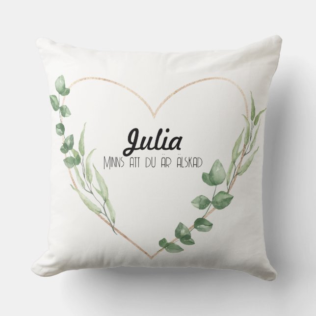 Feather with leaf tap Select custom text Throw Pillow (Front)