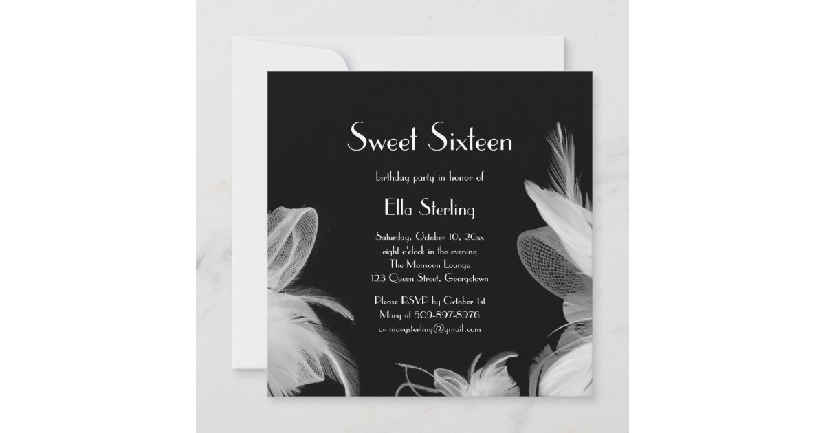 Feathered 1920's Sweet 16 Birthday Invitation | Zazzle