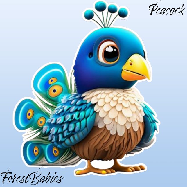 Feathered Baby Peacock, Peachick, Cartoon Graphic Sticker (Peacock ForestBabies Sticker)
