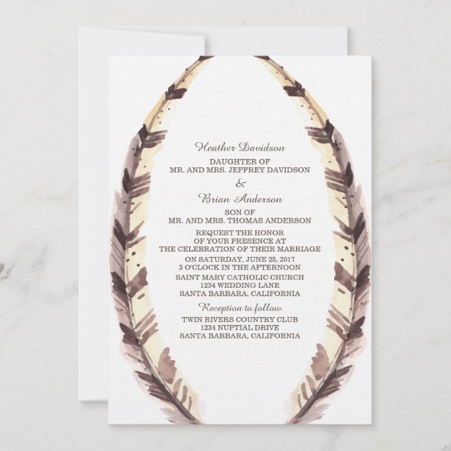 Feathered Border Wedding Invite (Front)