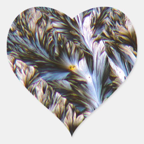 feathered crystals paracetamol under a microscope heart sticker