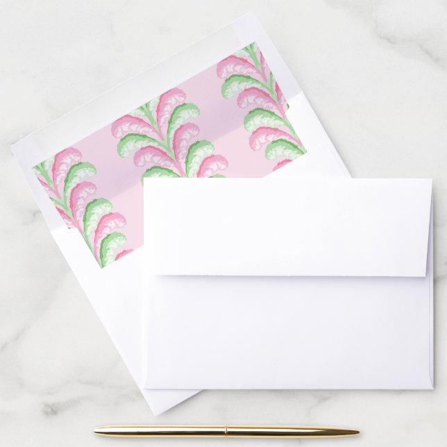 Feathered Fete Stripe in Pink and Green Envelope Liner (Desk)