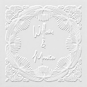 Feathered Floral Script Name Couple's Wedding Embosser