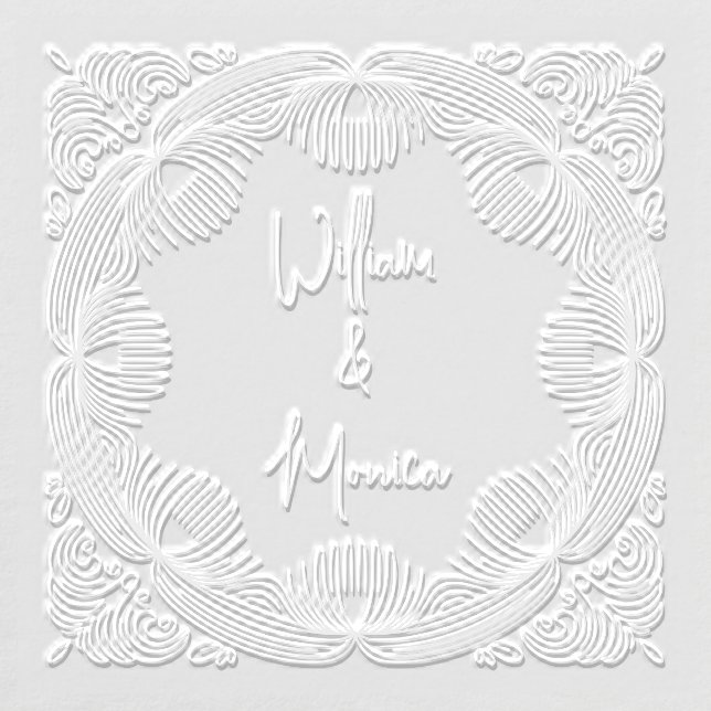 Feathered Floral Script Name Couple's Wedding Embosser (Design)