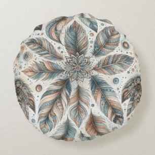 Feathered Flower Round Pillow