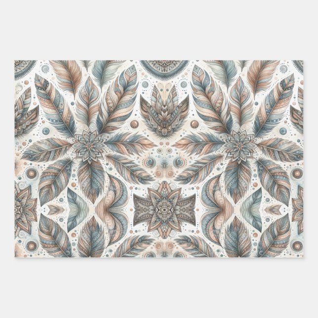 Feathered Flower Wrapping Paper Sheets (Front)