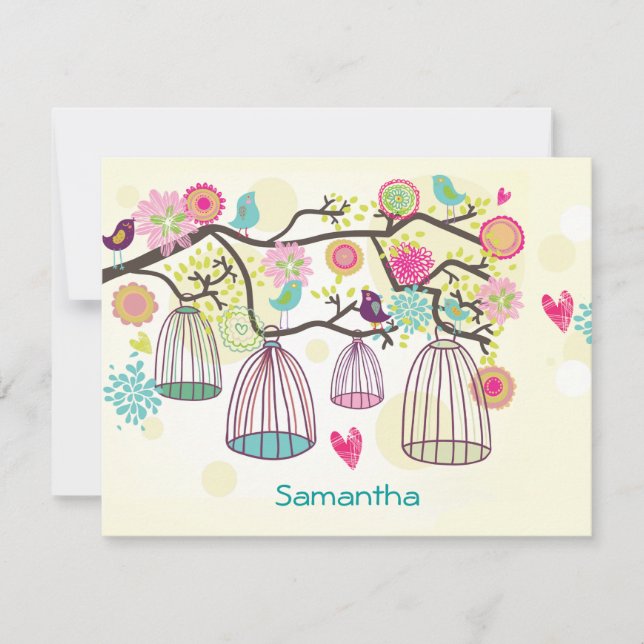 Feathered Friends Spring Flat Notecard (Front)