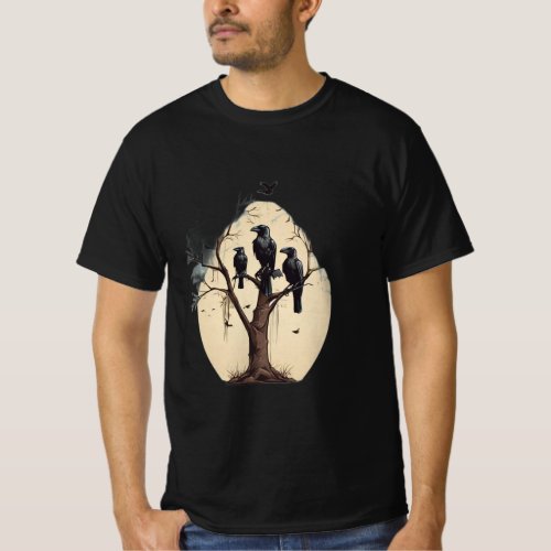 Feathered Gathering Crows Perch Collection T_Shirt