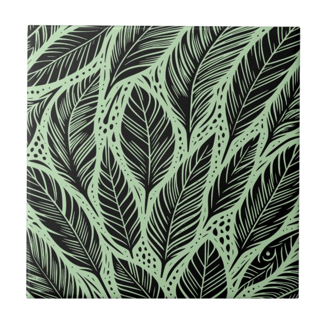Feathered Greens Ceramic Tile (Front)
