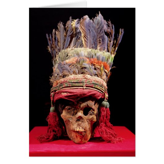 Feathered headdress on a skull, from Peru (Front)