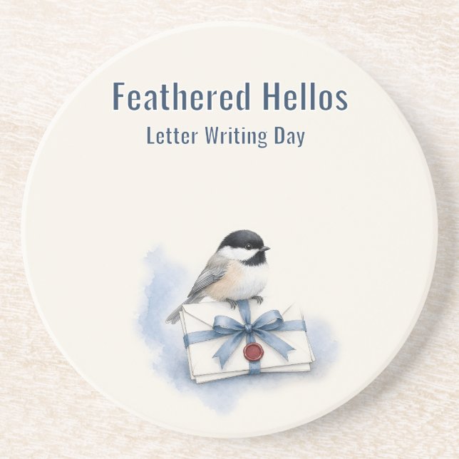 Feathered Hellos Letter Writing Day Coaster (Front)