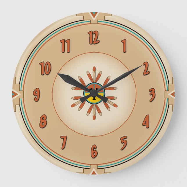 Feathered Kachina Sun Face Large Clock (Front)