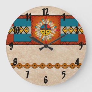 Feathered Katsina (Kachina) Sun Face Large Clock