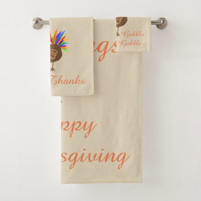 Feathered Male Turkey Thanksgiving Bath Towel Set (Insitu)