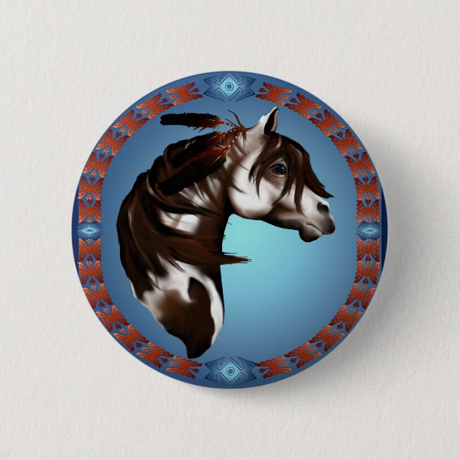 Feathered Paint Horse-Button Pinback Button (Front)
