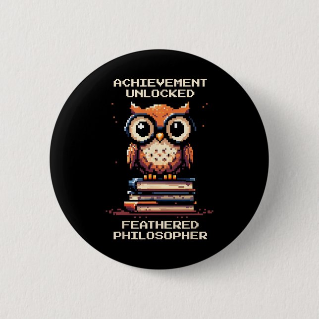 Feathered Philosopher Unlocked Owl Retro Gamer  Button (Front)
