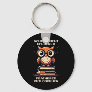 Feathered Philosopher Unlocked Owl Retro Gamer Keychain