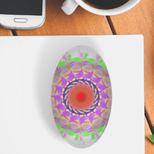 Feathered Purple & Green Mandala Glass Paperweight
