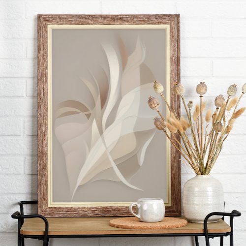 Feathered Rhapsody  Beige Abstract Art Poster