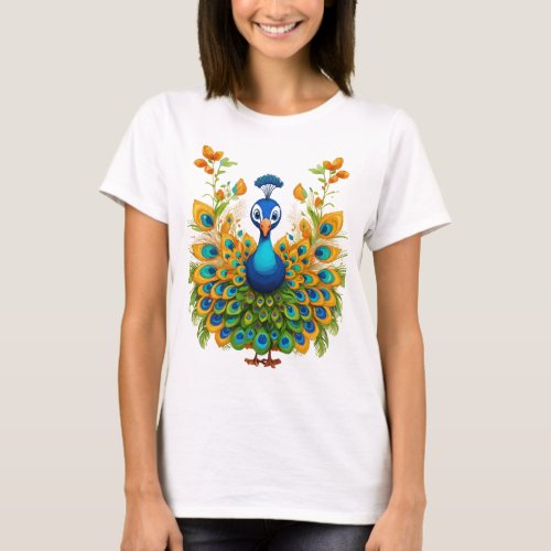 Feathered Spectrum Peacock Ensemble Extravaganza T_Shirt