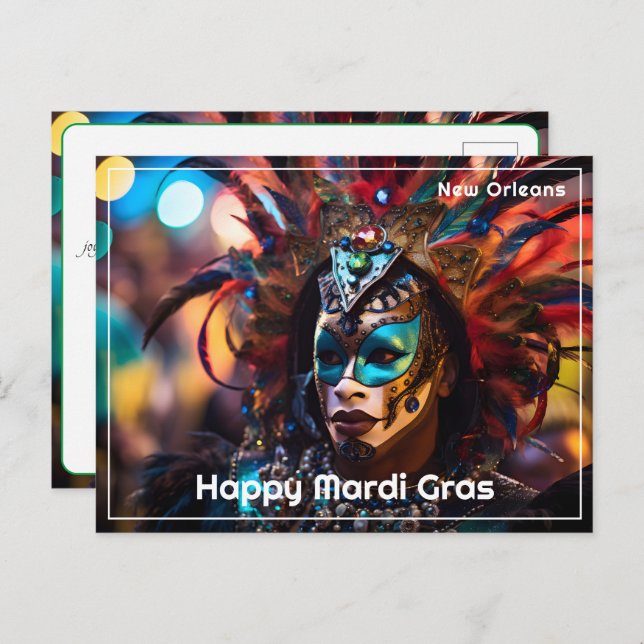 💚💜💛Feathered Splendor: Mardi Gras Opulence Postcard (Front/Back)