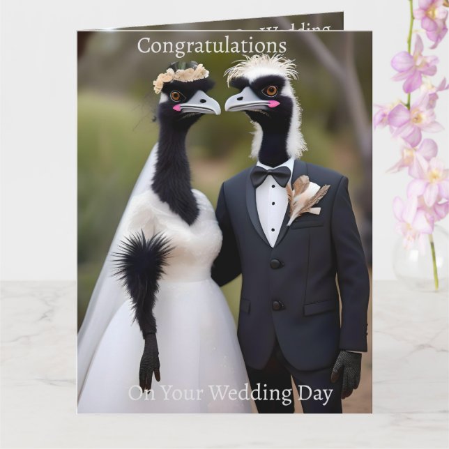 "Feathered Vows: An Emu-tiful Marriage Union" Card (Orchid)