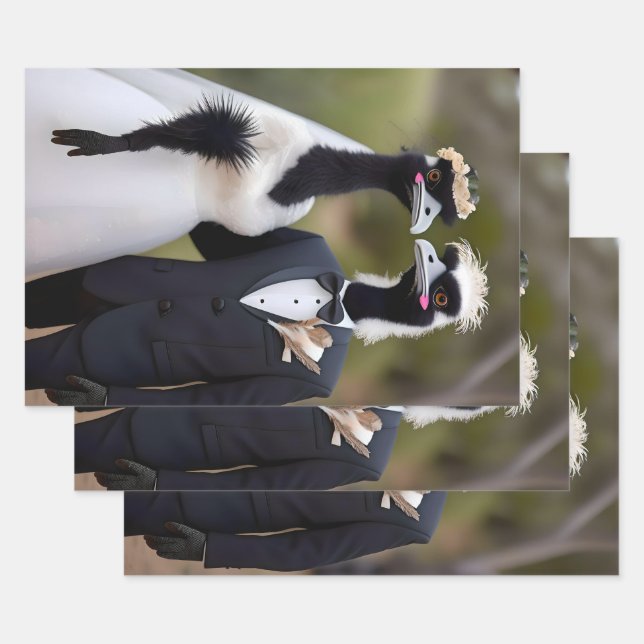 "Feathered Vows: An Emu-tiful Marriage Union" Wrapping Paper Sheets (Set)