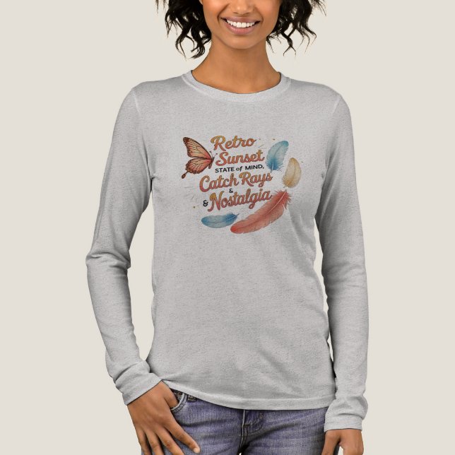 Featherlight Vibes – Retro Sunset Nostalgia Tri-Blend Shirt (Front)