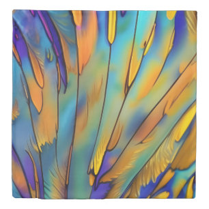 Feathers Abstract blue orange Gold Purple Duvet Cover