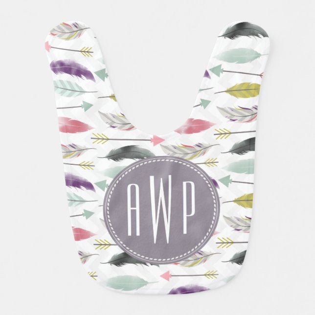 Feathers and Arrows Monogram Baby Bib (Front)