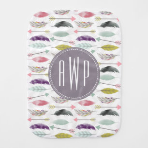 Feathers and Arrows Monogram Burp Cloth